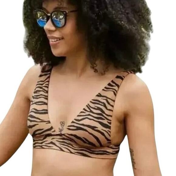 aerie Other - Aerie Tiger Stripe Bikini Top M – Textured Animal Print, V-Neck, Tie Back